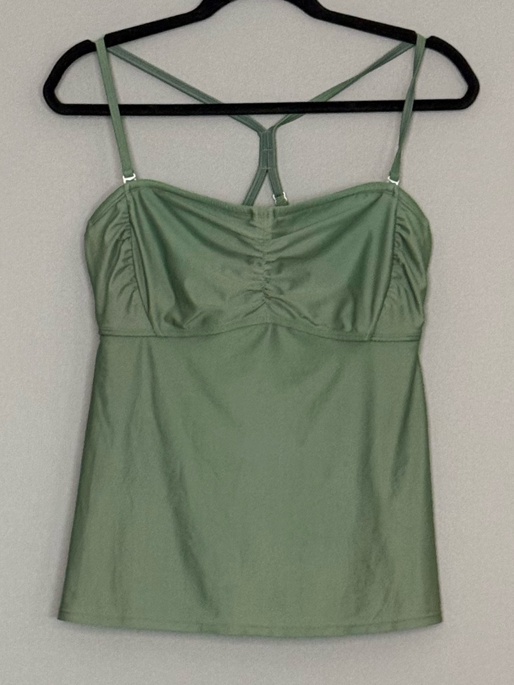 Athleta Underwire Tankini Swim Top Womens Olive Green 36D 36DD Strappy Racerback